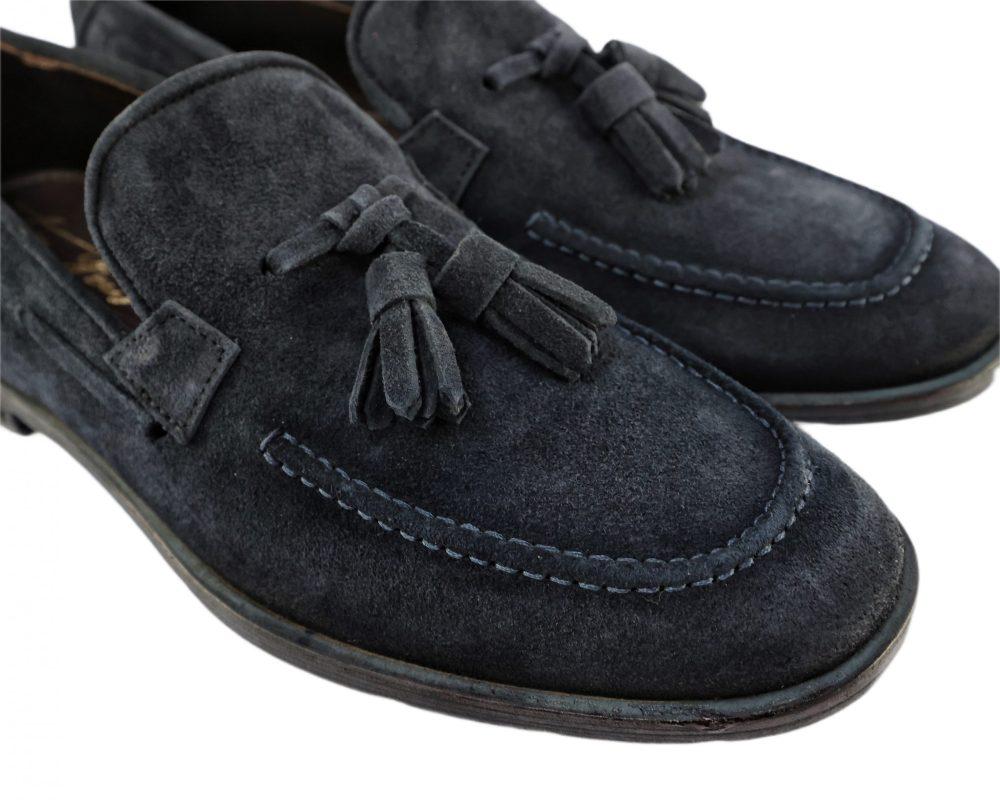 Ton Goût Mocassini da uomo in Camoscio col.Blu fondo Cuoio Offerta