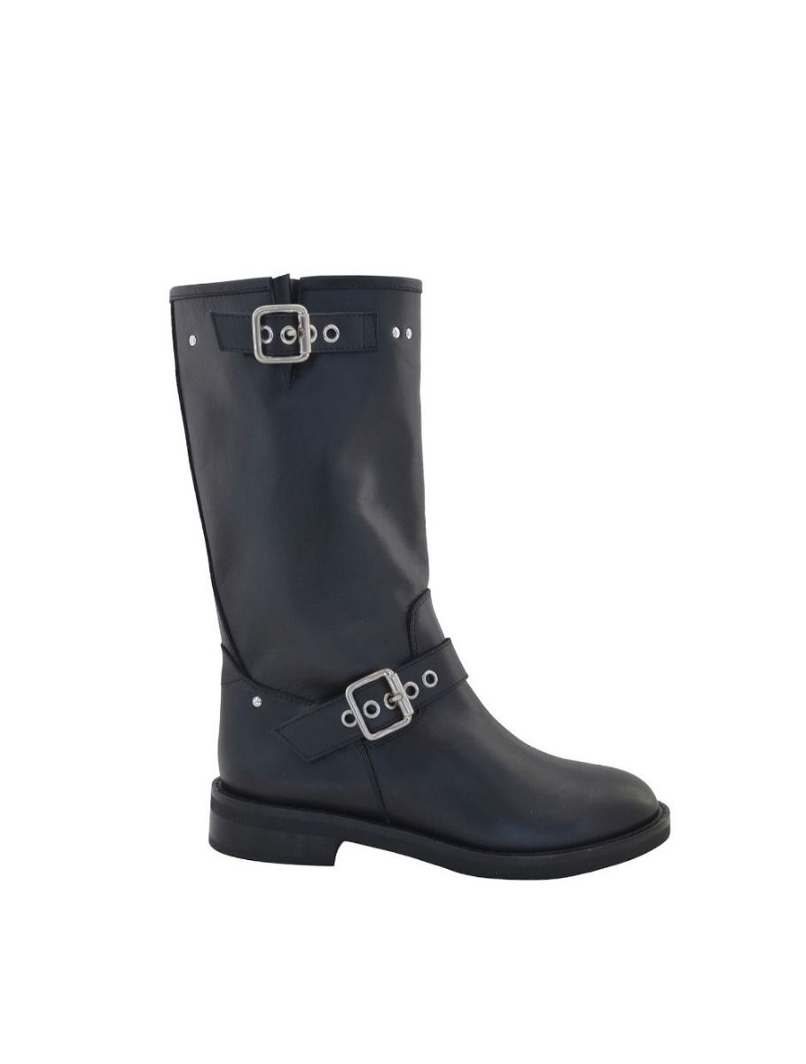 Via Roma 15 Biker doppia fibbia in pelle nera 4184 - Via Roma 15