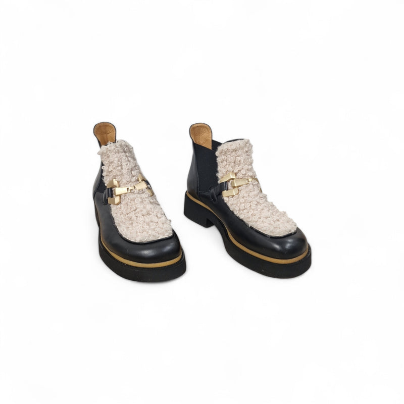Viola Ricci Alice - Stivaletto in pelle Nera - astrakan ghiaccio Sconto