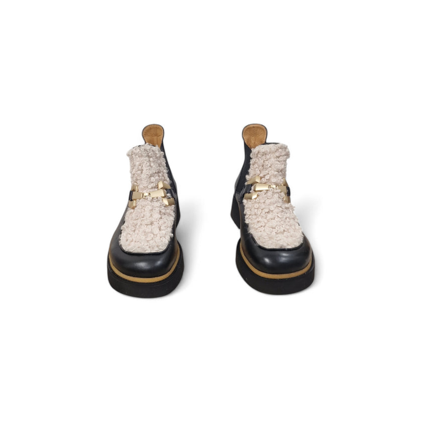 Viola Ricci Alice - Stivaletto in pelle Nera - astrakan ghiaccio Sconto