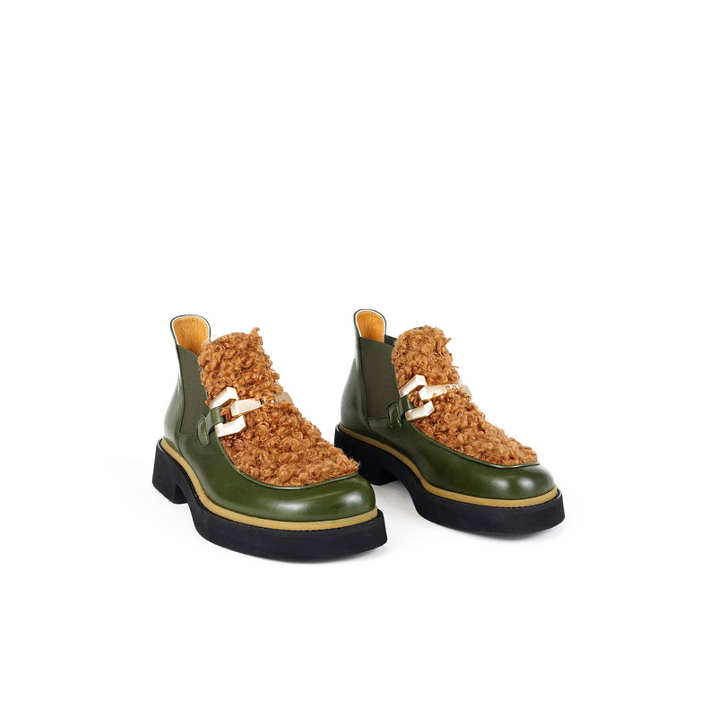 Viola Ricci Alice - Stivaletto in pelle Verde - astrakan miele Offerta