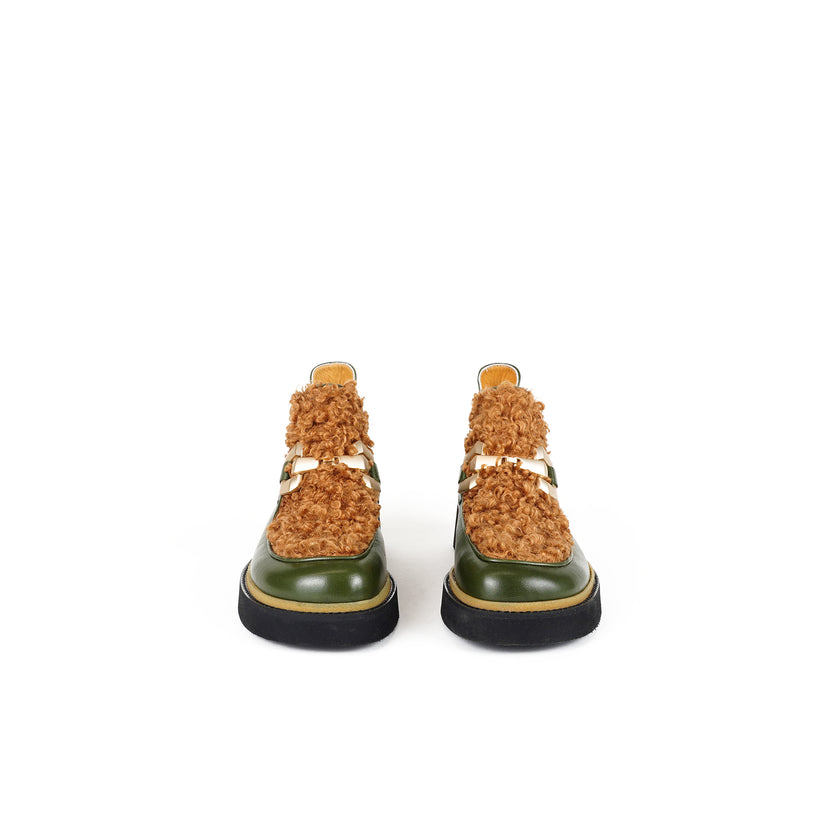 Viola Ricci Alice - Stivaletto in pelle Verde - astrakan miele Offerta