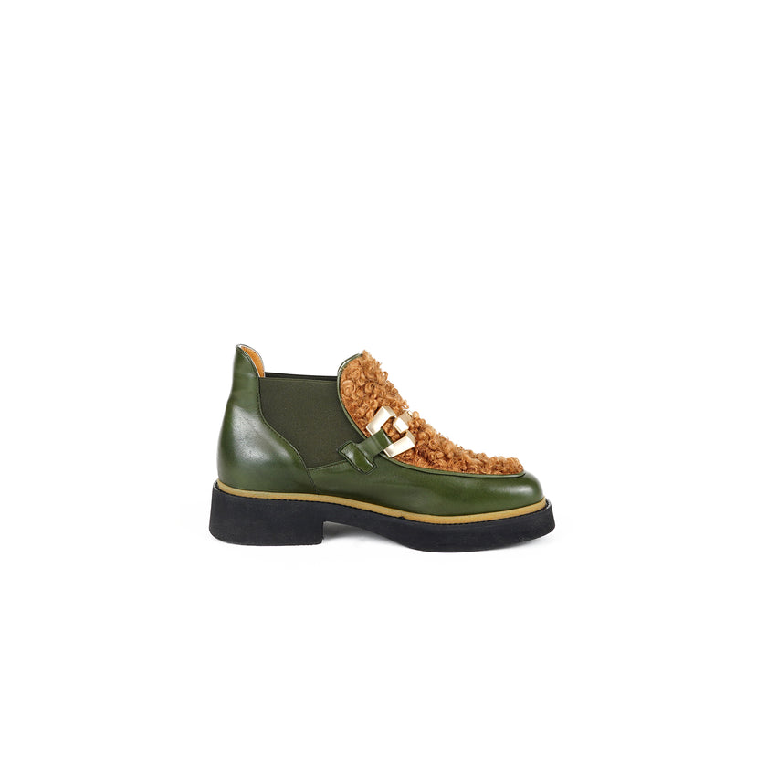 Viola Ricci Alice - Stivaletto in pelle Verde - astrakan miele Offerta