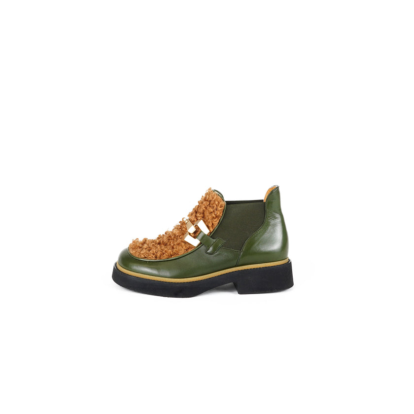 Viola Ricci Alice - Stivaletto in pelle Verde - astrakan miele Offerta
